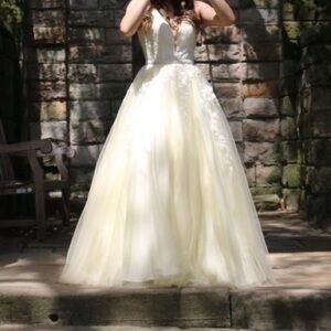 PromGirl Cream V-Neck Ball Gown Dress